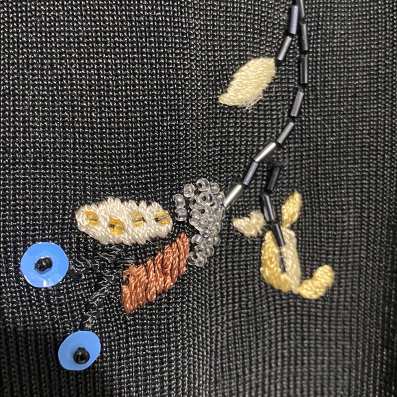 Lucia Burns black foral Embroidered & beaded sequin Top shirt blouse size LARGE - Picture 7 of 10